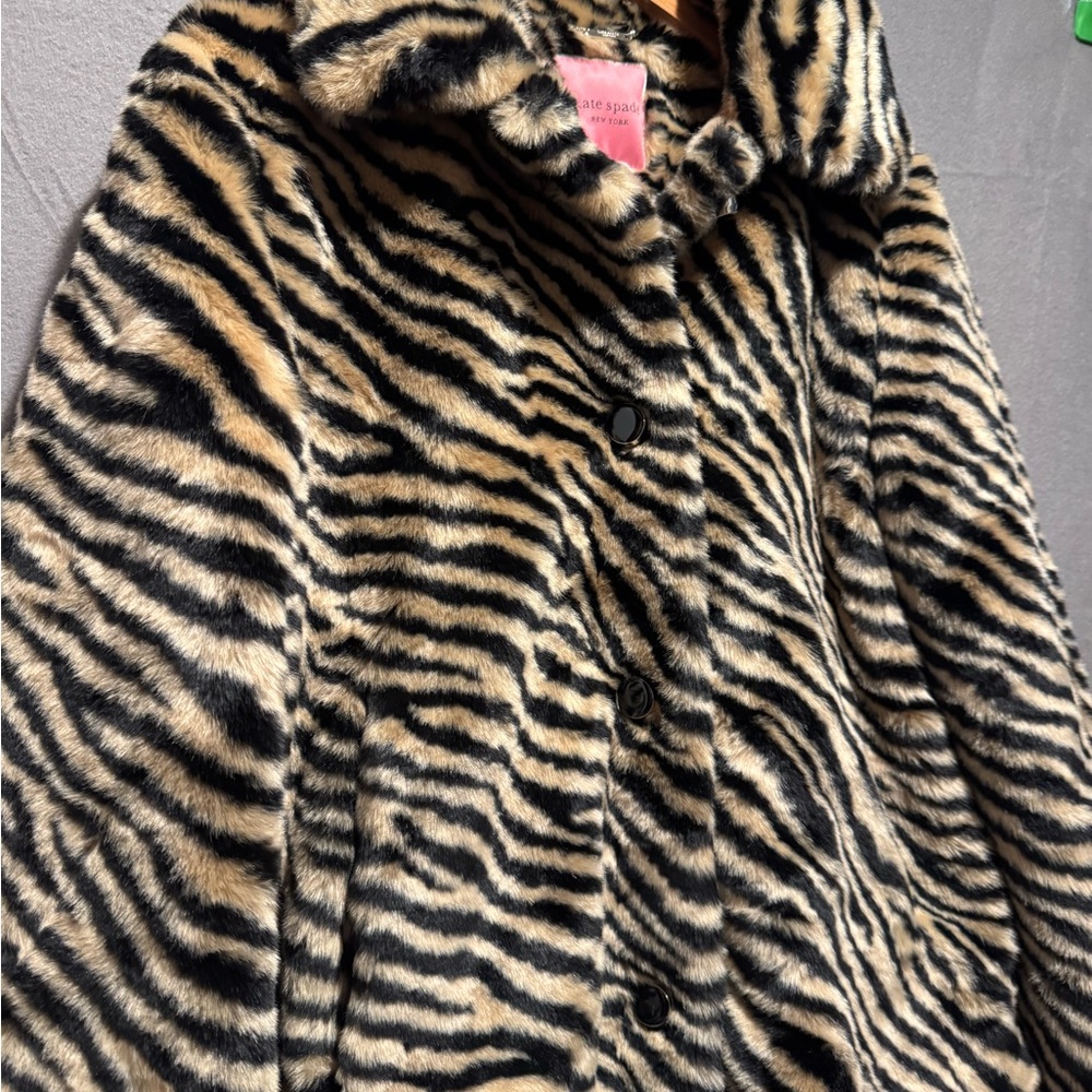 Kate Spade Zebra Striped Faux Fur Teddy Jacket - Picture 4 of 13